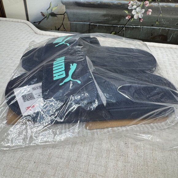 Puma Mens Cool Cat 2.0 V Navy Aquatic Slides US Size 9 Comfort Slip-On Sandals - Picture 2 of 5